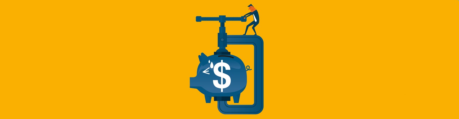 Dark blue piggy bank on yellow background