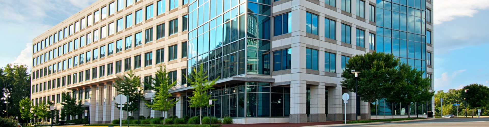 Glass office buildings