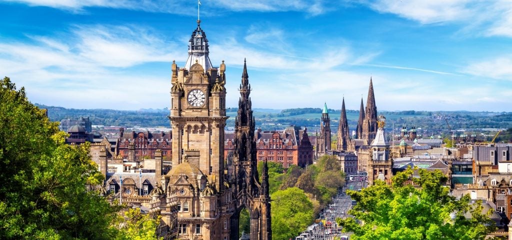 View from the Calton Hill on Princes Street in Edinburgh