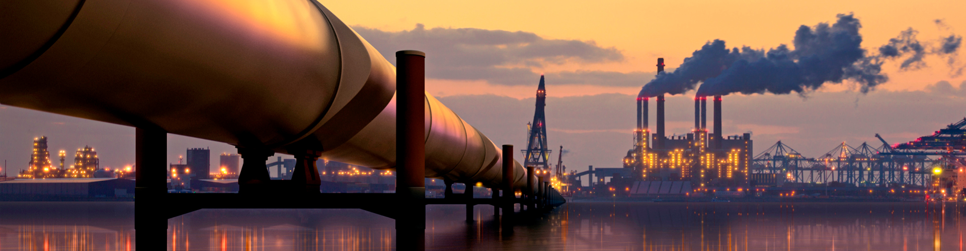Pipeline crossing the water to industry pollution