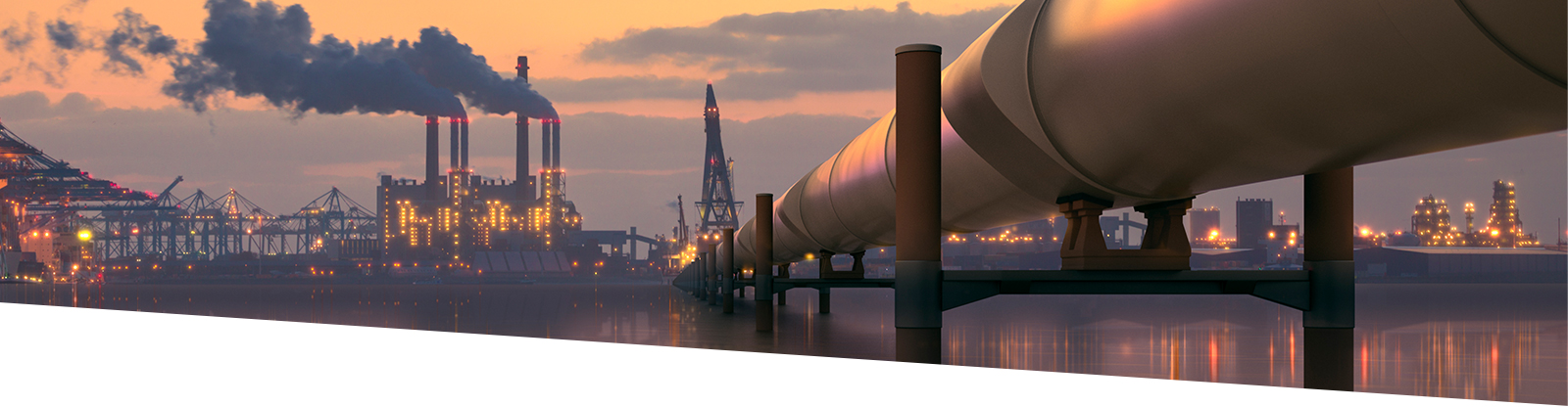 Pipeline crossing the water to industrial city