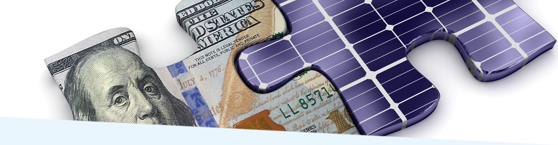 Puzzle pieces including American bank note