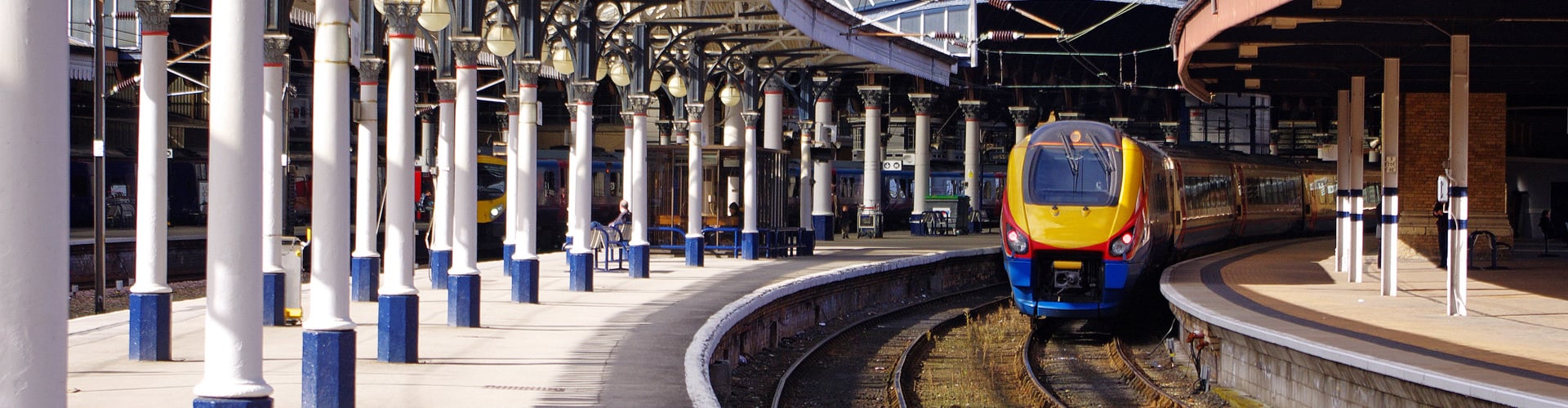 Train departing from a station