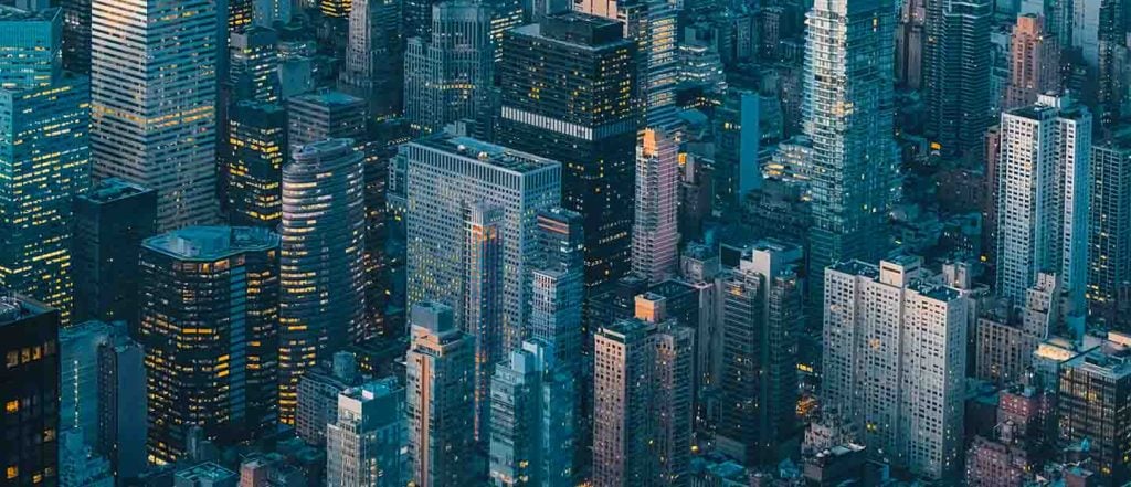 Aerial view of a city full of skyscrapers