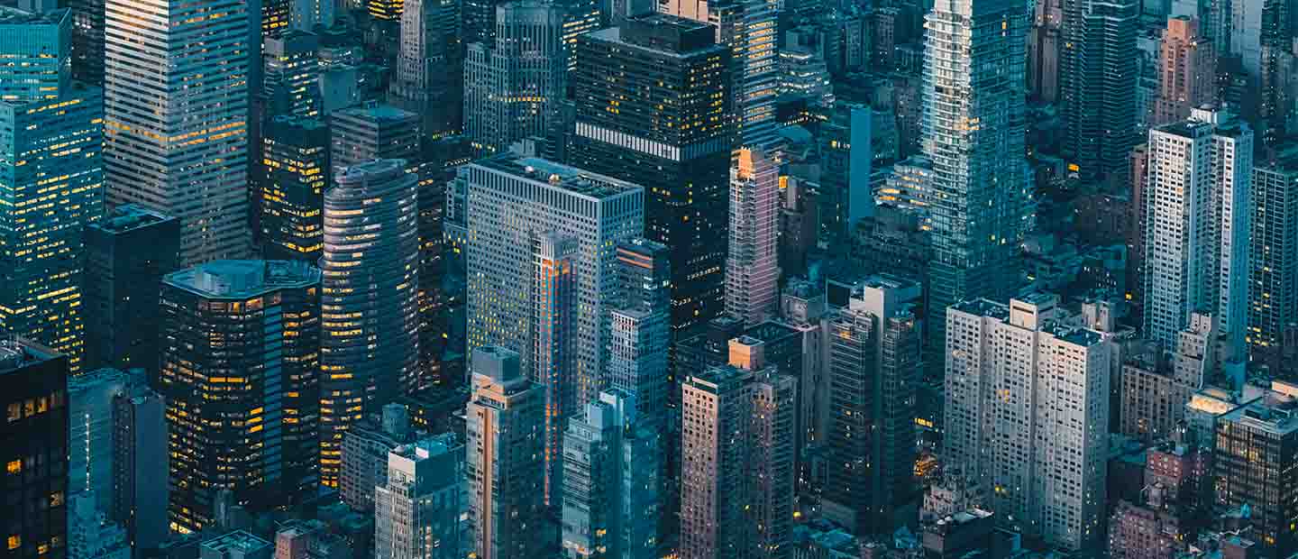 Aerial view of a city full of skyscrapers