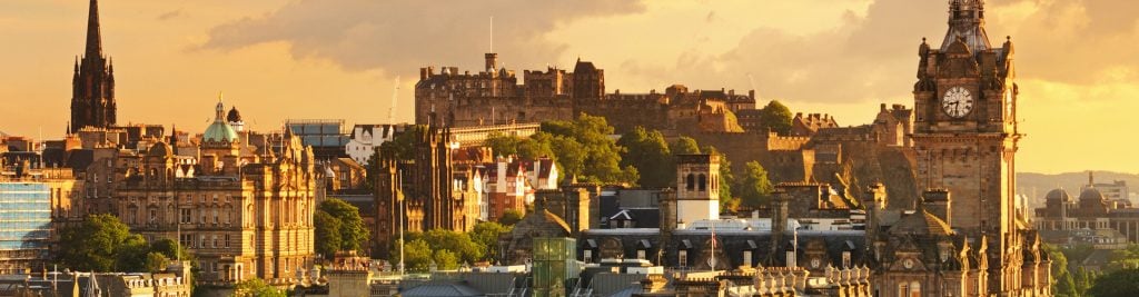 Old buildings in Edinburgh against sunny backdrop