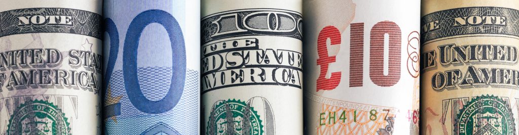 Banknotes Euros Dollars and Sterling