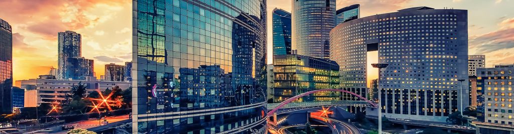 European cityscape at night