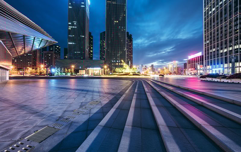 Bright lights in city square