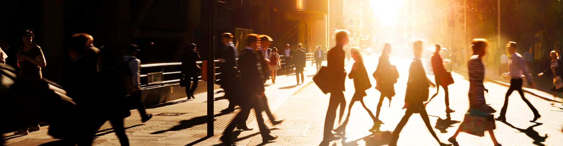 City scene with people walking