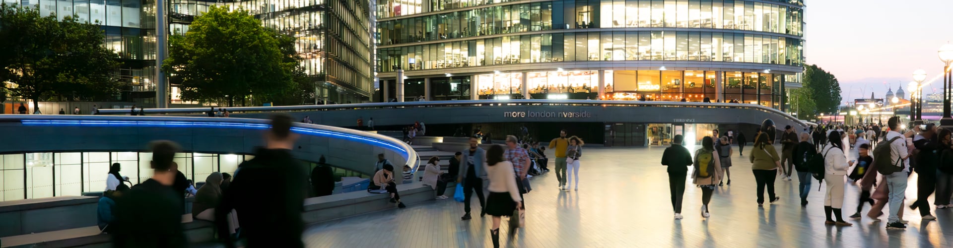 City scene with people walking
