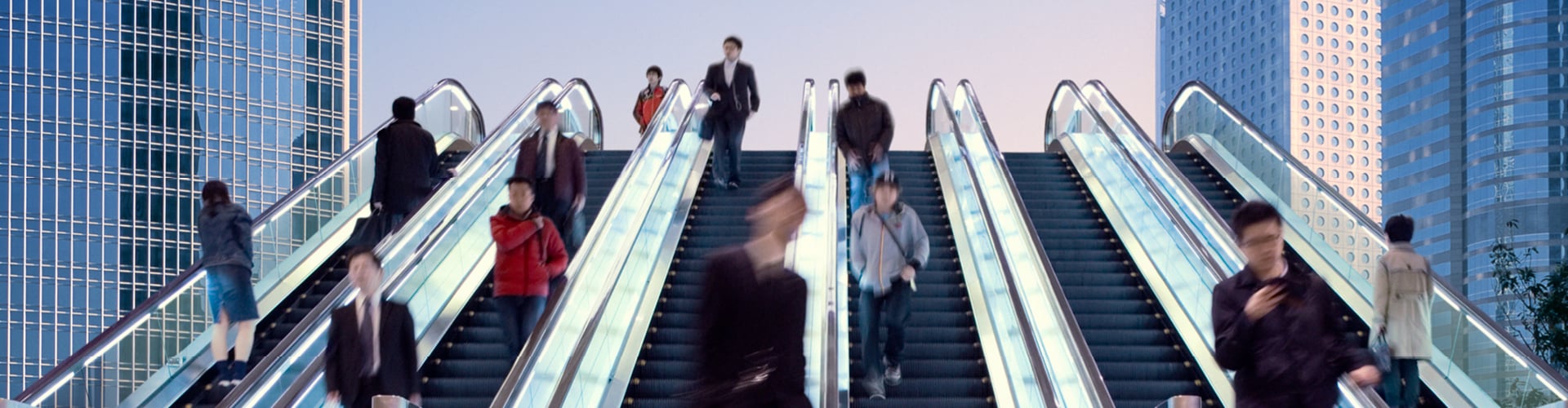 City scene with people walking