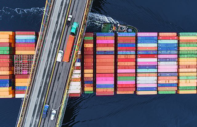 Cargo ship at sea
