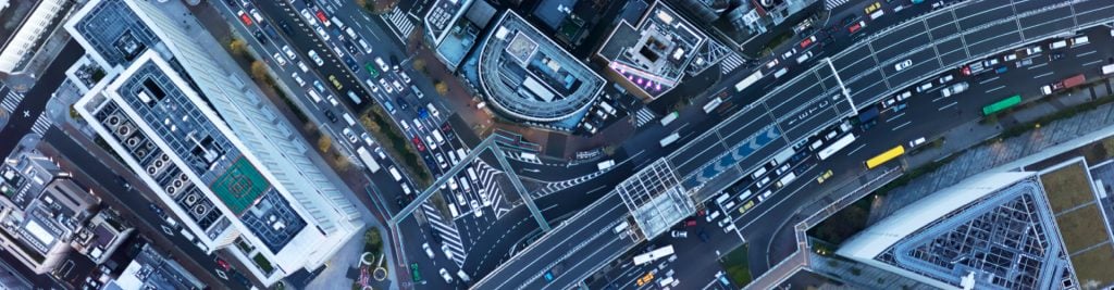 Aerial view of intersecting roads in a city