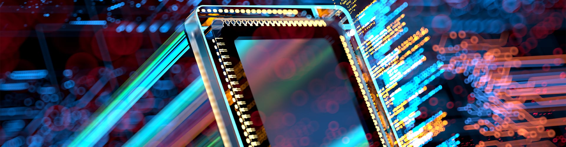 Zoomed in colourful picture of microchip technology