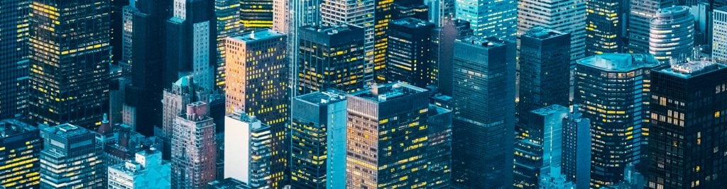 Elevated view over city skyscrapers skyline