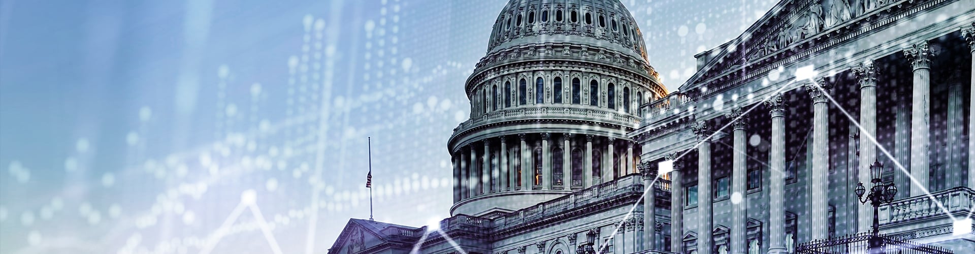 US Capitol building with investment chart imagery overlaid on top