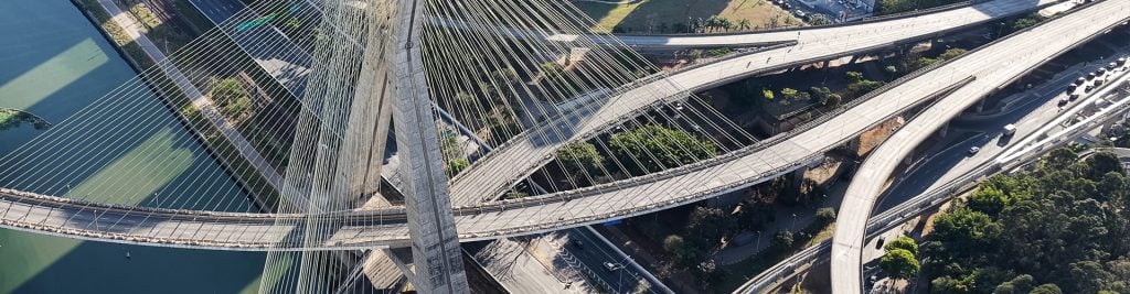 Aerial view of intersecting motorway roads